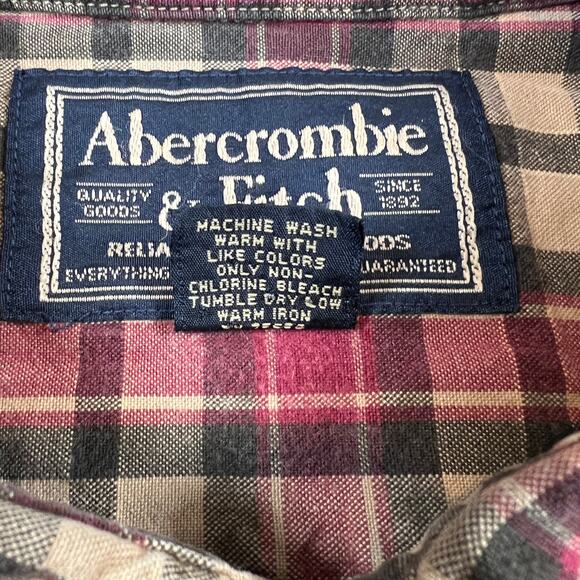 Abercrombie & Fitch Button Down Shirt Men's L Long Sleeve Red Olive Tan Plaid - Picture 4 of 10
